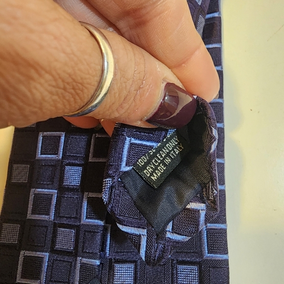 Villa Ponti Made Ib Italy Geometric Patterned Men's Silk  Blue Tie - Picture 4 of 6